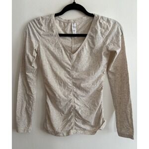 Athleta Daydream Top Rouched Fitted Balletcore‎ Light Gray Long Sleeve Size XXS